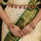 Ruby Emerald Kundan Vaddanam by Tavya Jewellery - close-up detail