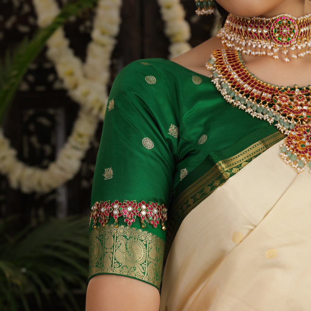 Ruby Emerald Floral Baju Band by Tavya Jewellery - close-up detail