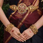 92.5 Silver Temple Vaddanam with Intricate Peacock & Floral Design by Tavya Jewellery - close-up detail