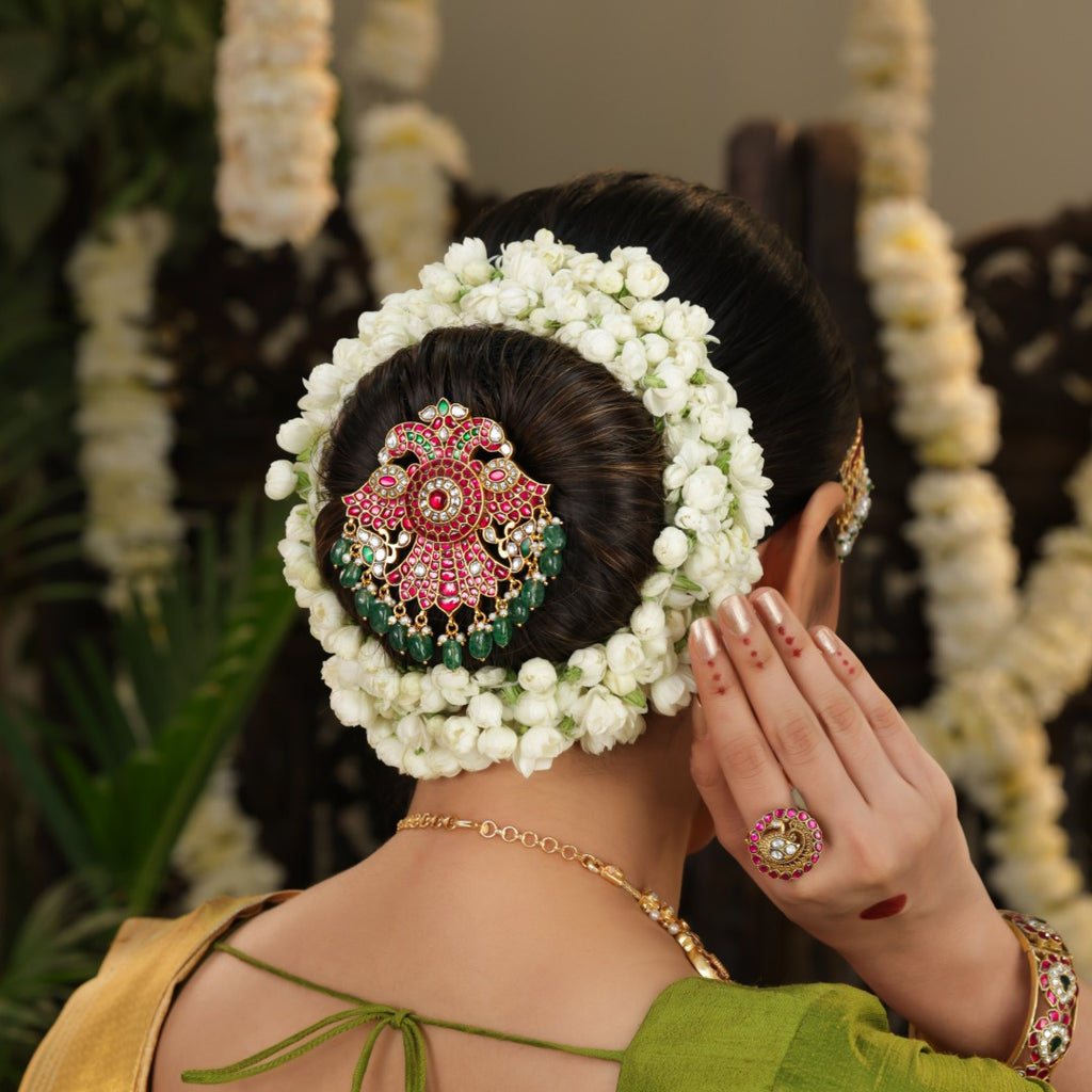 92.5 Silver Royal Kundan Pendant Cum Hair Pin by Tavya Jewellery - side view