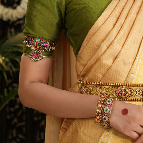 92.5 Silver Royal Kundan Bajuband by Tavya Jewellery - close-up detail