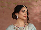 92.5 Silver Polki Drop Earrings with Pink Beads by Tavya Jewellery - close-up detail
