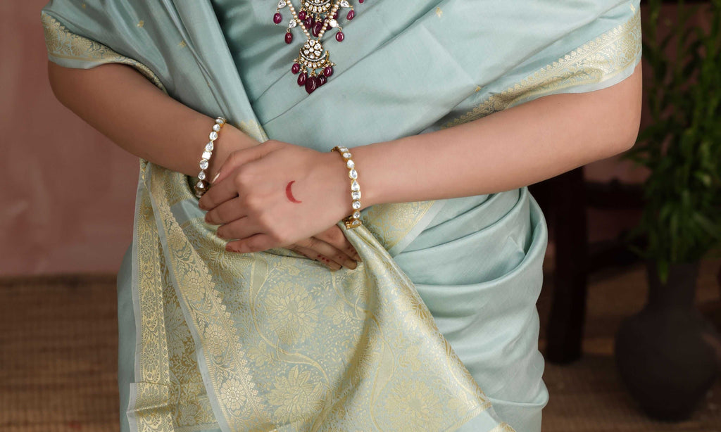 92.5 Silver Classic Kundan Bangles by Tavya Jewellery - close-up detail