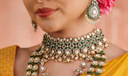 92.5 Sterling Silver Kundan Choker with Pearl Drops by Tavya Jewellery - close-up detail