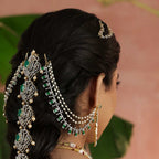 92.5 Silver CZ Emerald Champa Swaralu by Tavya Jewellery - close-up detail
