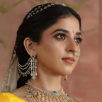 92.5 Silver CZ Emerald Drop Earrings by Tavya Jewellery - close-up detail