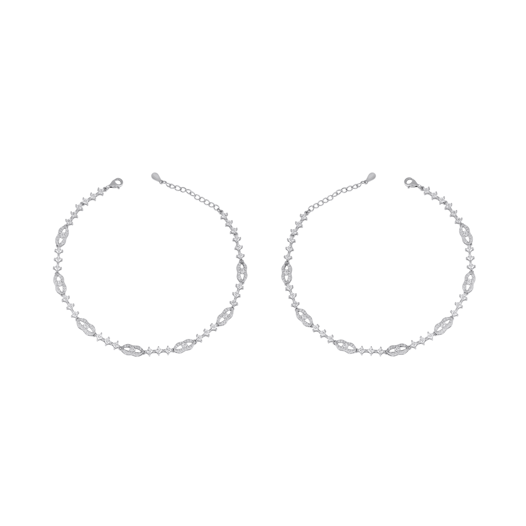 Silver Interlocking Link Anklets with Brilliant CZSilver Interlocking Link Anklets