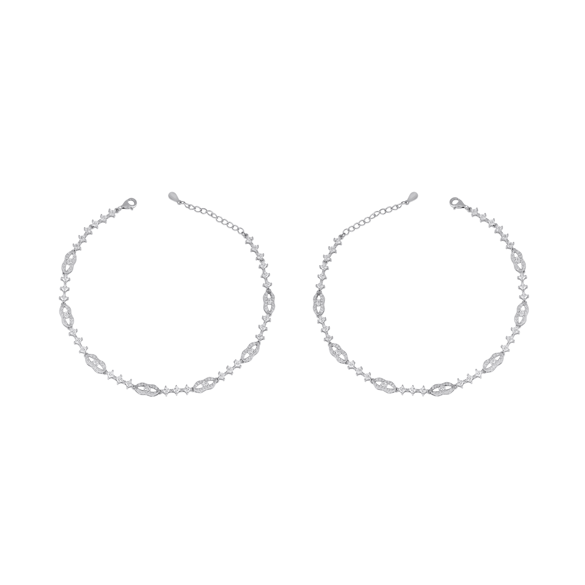 Silver Interlocking Link Anklets with Brilliant CZSilver Interlocking Link Anklets