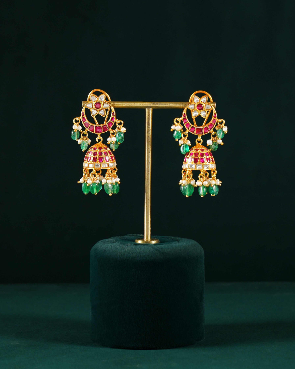 Antique Gold Plated 92.5 Silver Jhumka Chandbali EarringsAntique Gold Plated