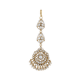 Maang Tikka featuring 92.5 Silver Polki Pattern with circular floral pendant, teardrop stones, and pearl fringe detailing