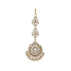 Maang Tikka featuring 92.5 Silver Polki Pattern with circular floral pendant, teardrop stones, and pearl fringe detailing
