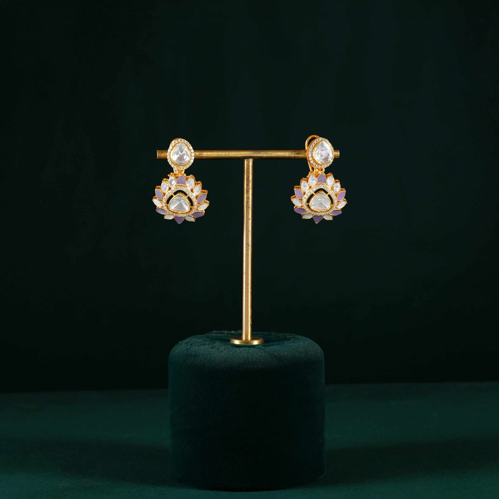 Silver Gold-Plated Polki Pattern Floral Drop EarringsSilver Gold-Plated
