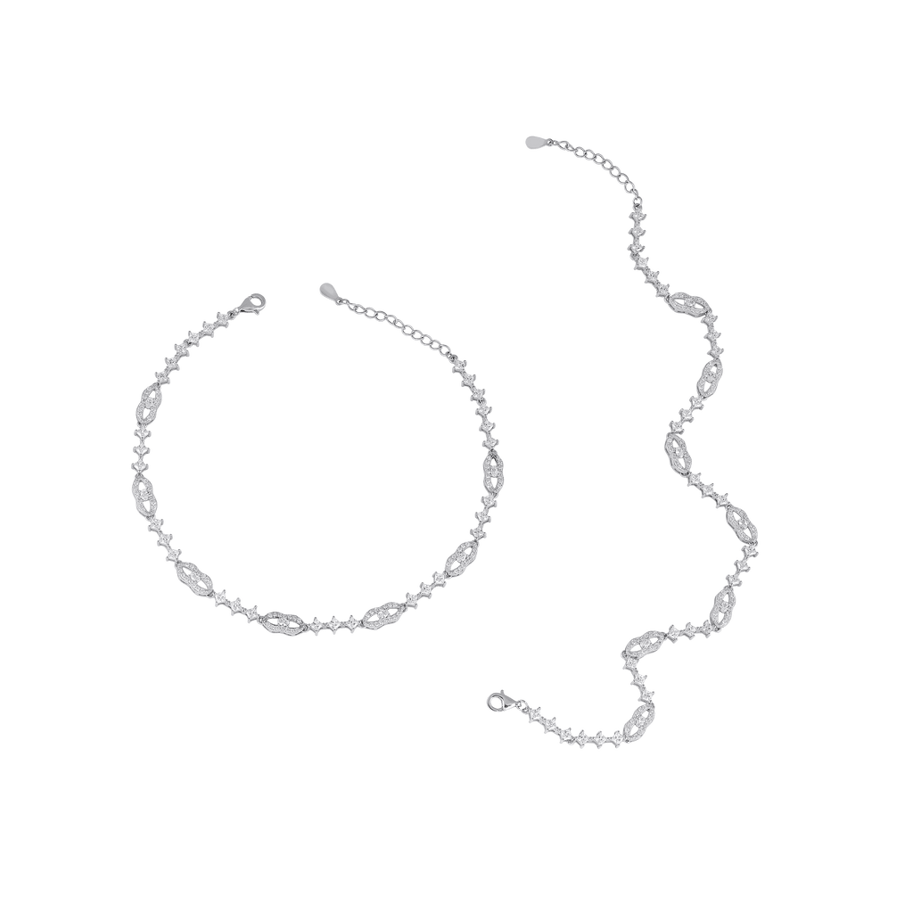 Silver Interlocking Link Anklets with Brilliant CZSilver Interlocking Link Anklets