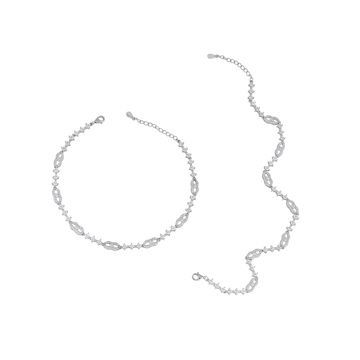 Silver Interlocking Link Anklets with Brilliant CZSilver Interlocking Link Anklets