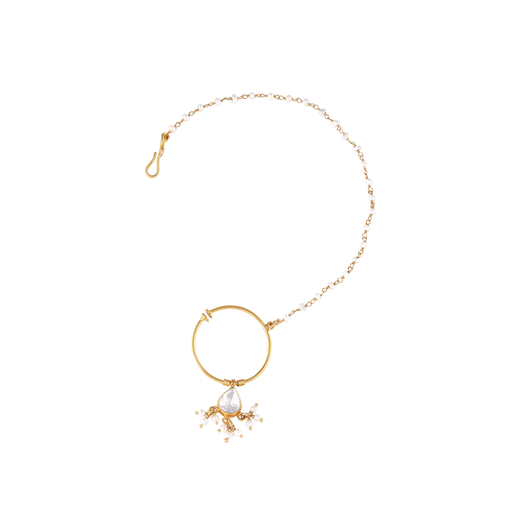 92.5 Silver Gold-Plated Nath with Seed Pearl Drops92.5 Silver Gold-Plated Nath