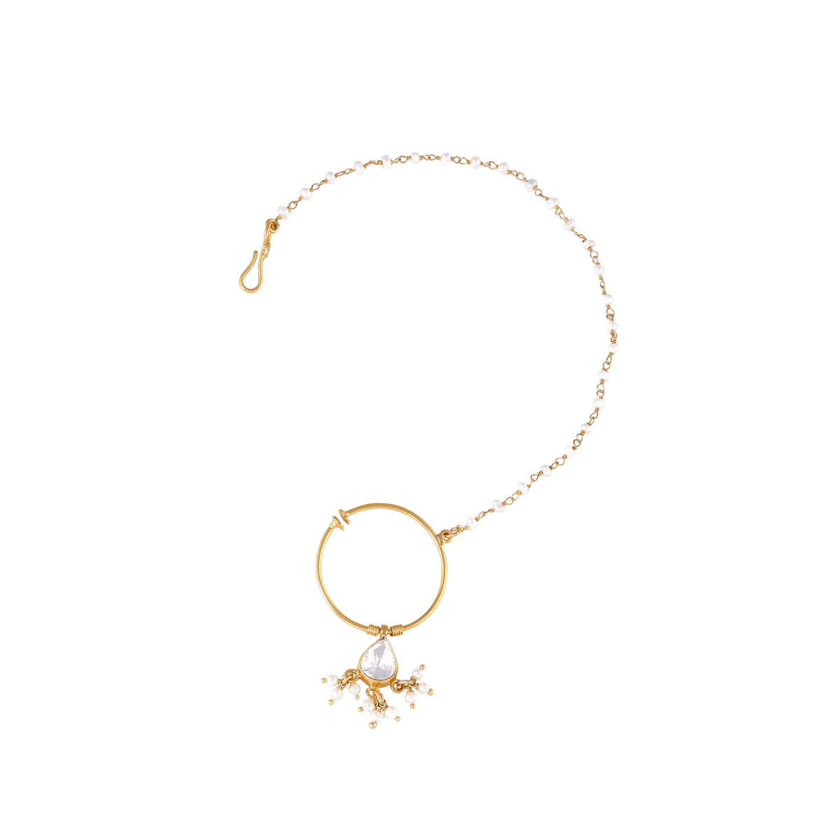 92.5 Silver Gold-Plated Nath with Seed Pearl Drops92.5 Silver Gold-Plated Nath