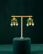 Silver Green Stone Lotus Pattern EarringsSilver Green Stone Lotus Pattern Earrings