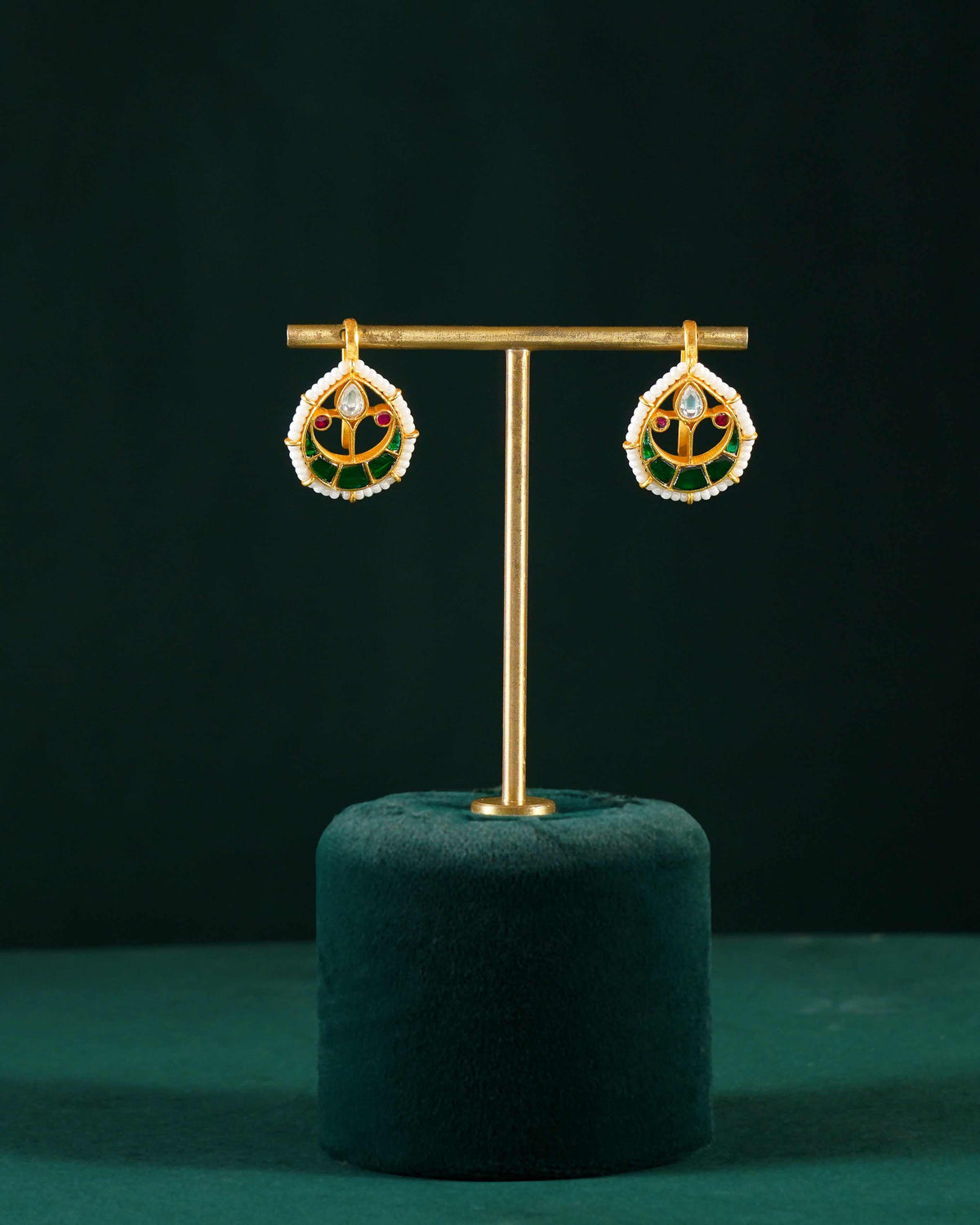 Kundan Pattern Silver Drop EarringsKundan Pattern Silver Drop Earrings