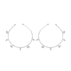 Silver Double Layer Anklets featuring delicate chains with blue enamel Evil Eye charms and cubic zirconia-studded leaf accents in sterling silver.