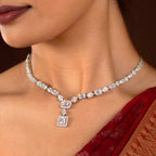 Geometric Deco Silver Necklace & Earrings SetGeometric Deco Silver Necklace