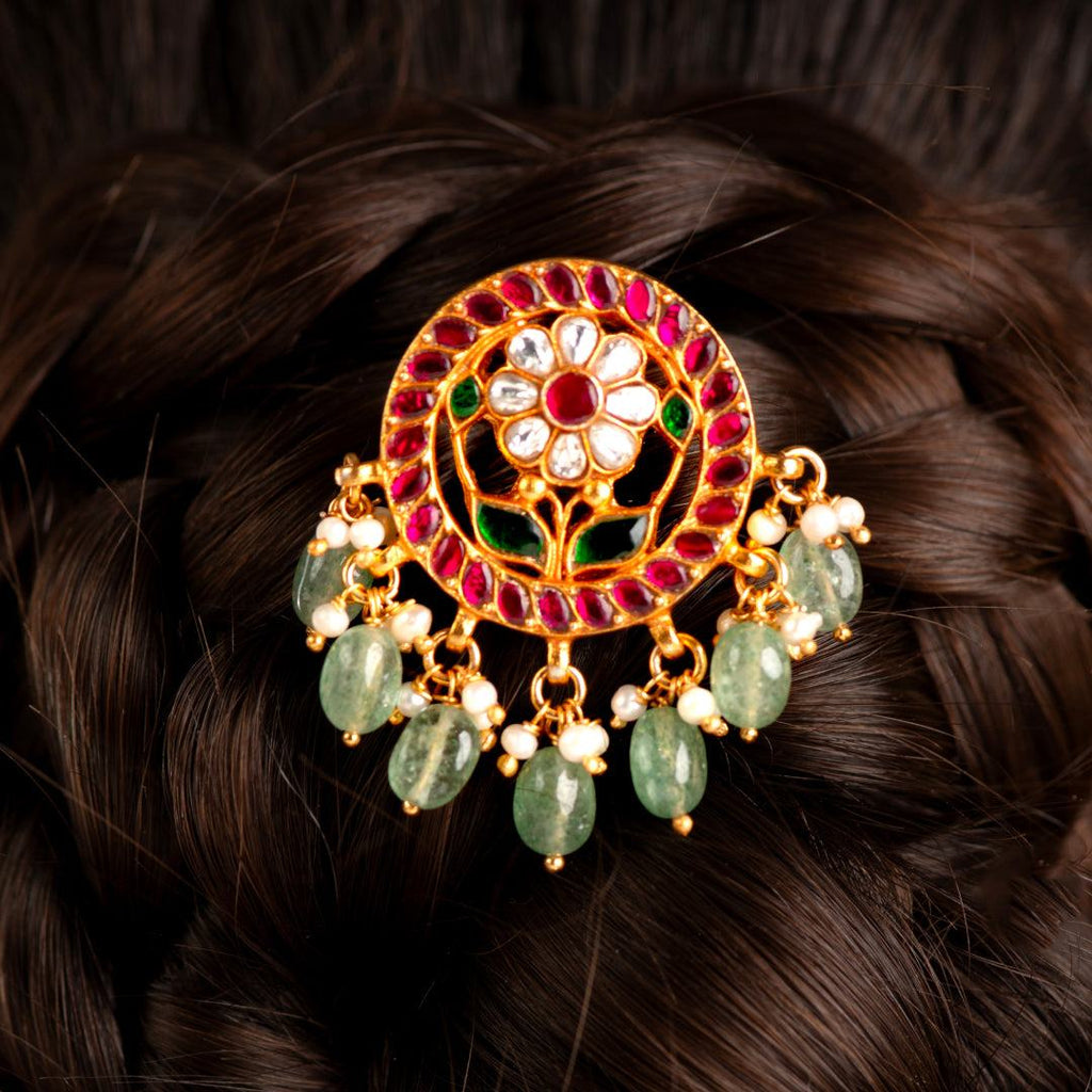 Vintage-Inspired Floral 92.5 Silver Hair Pin by Tavya Jewellery - side view