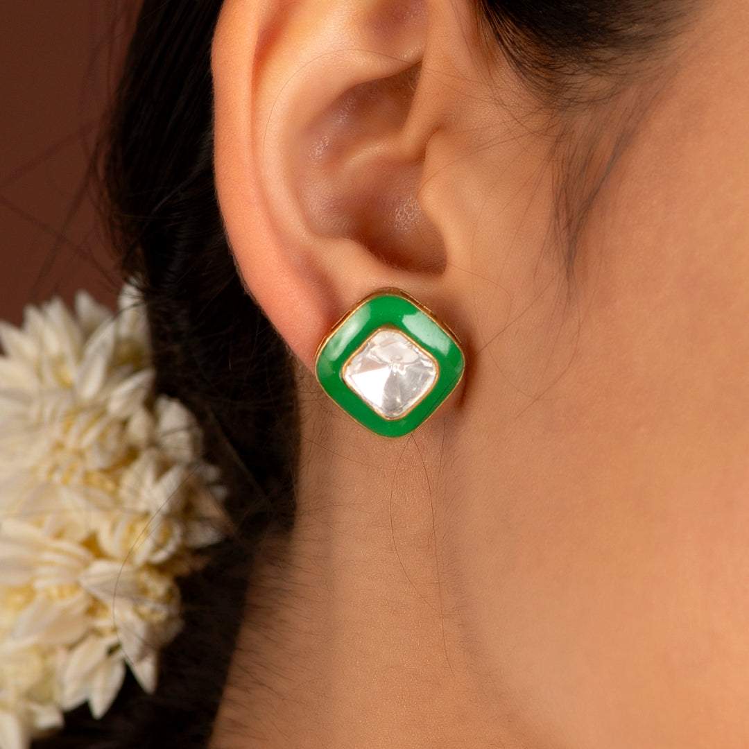 Glow Geometric Silver Studs by Tavya Jewellery - side view