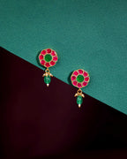92.5 Silver Gold Plated Floral Earrings by Tavya Jewellery - close-up detail