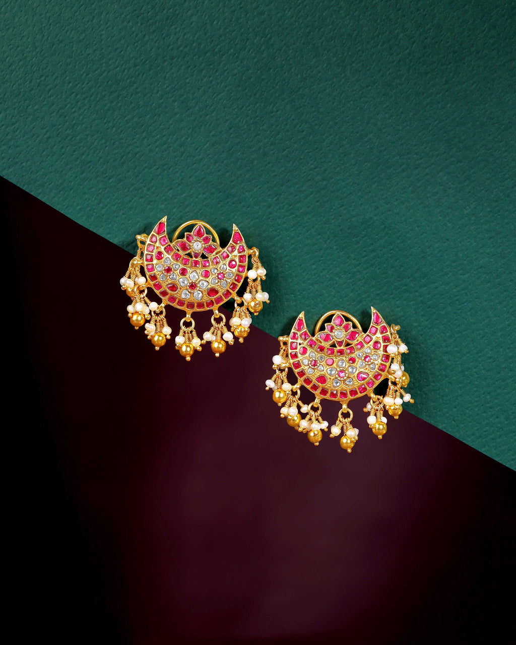 Silver Chandbali Earrings by Tavya Jewellery - full view