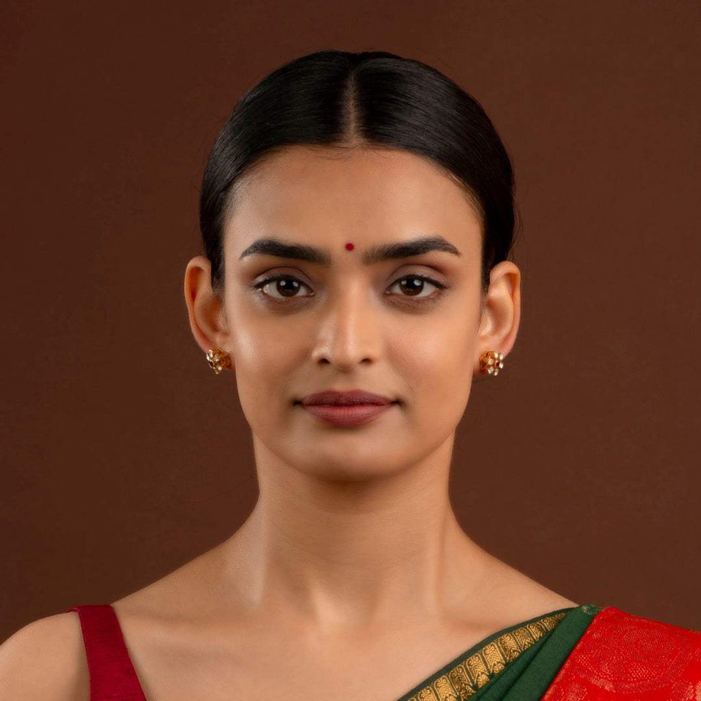 Floral Polki-Style Silver Studs by Tavya Jewellery - styled close-up