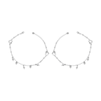 Silver Heart & Thunder Charm Anklet Set featuring alternating heart and thunderbolt charms with smooth silver beads on delicate chains.