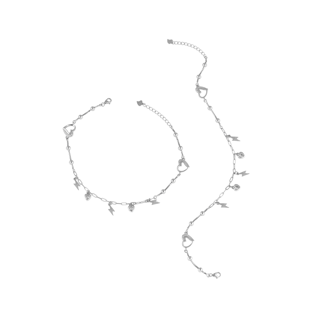 Silver Heart & Thunder Charm Anklet Set by Tavya Jewellery - side view