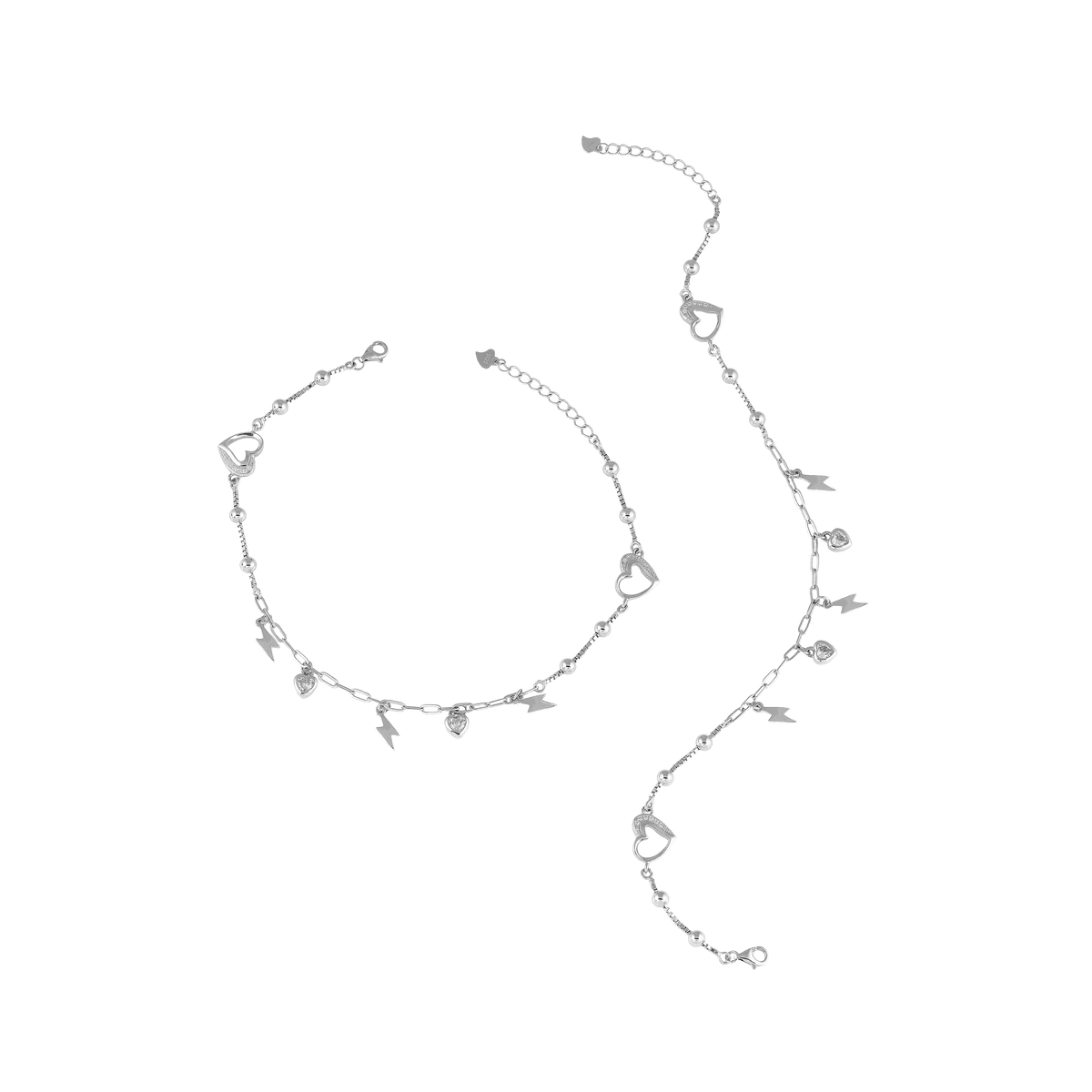 Silver Heart & Thunder Charm Anklet Set by Tavya Jewellery - side view