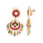 92.5 Silver Gold-Plated Kundan Pattern Chandbali Earrings92.5 Silver