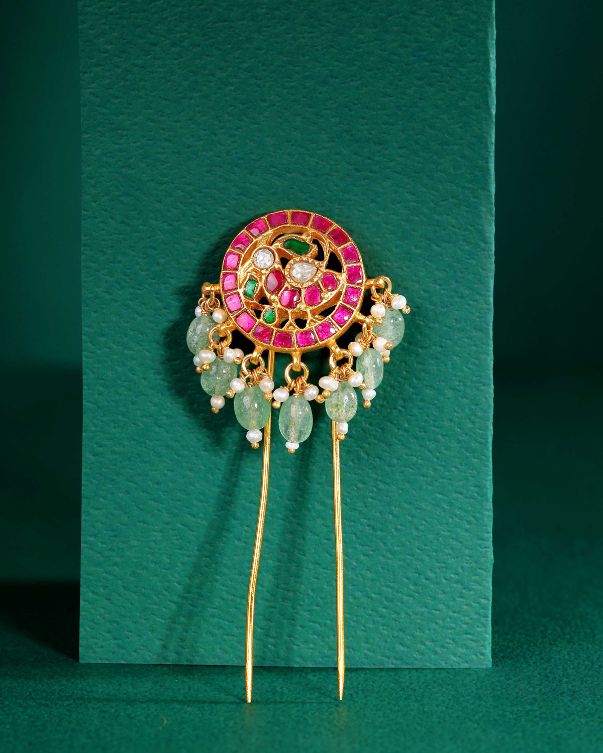Antique Peacock Motif 92.5 Silver Hair Pin by Tavya Jewellery - close-up detail