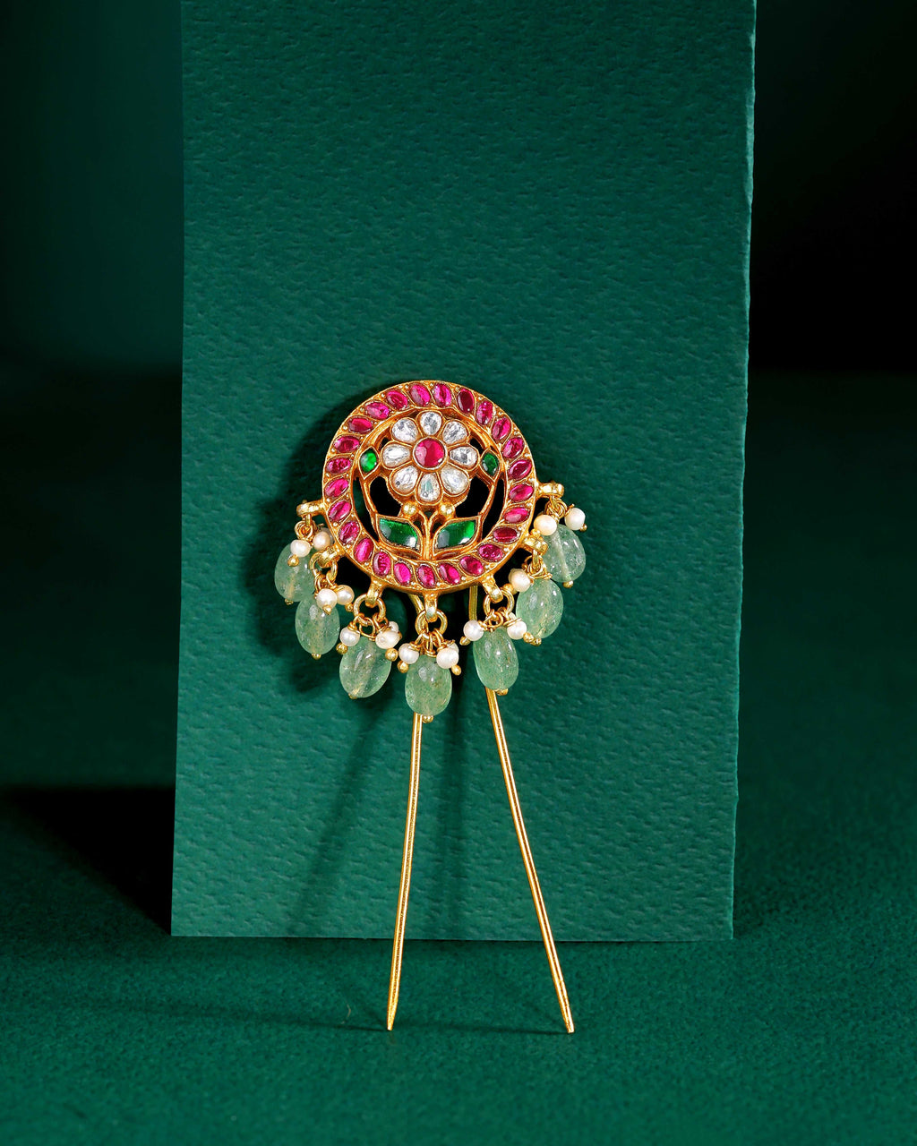 Vintage-Inspired Floral 92.5 Silver Hair Pin by Tavya Jewellery - close-up detail