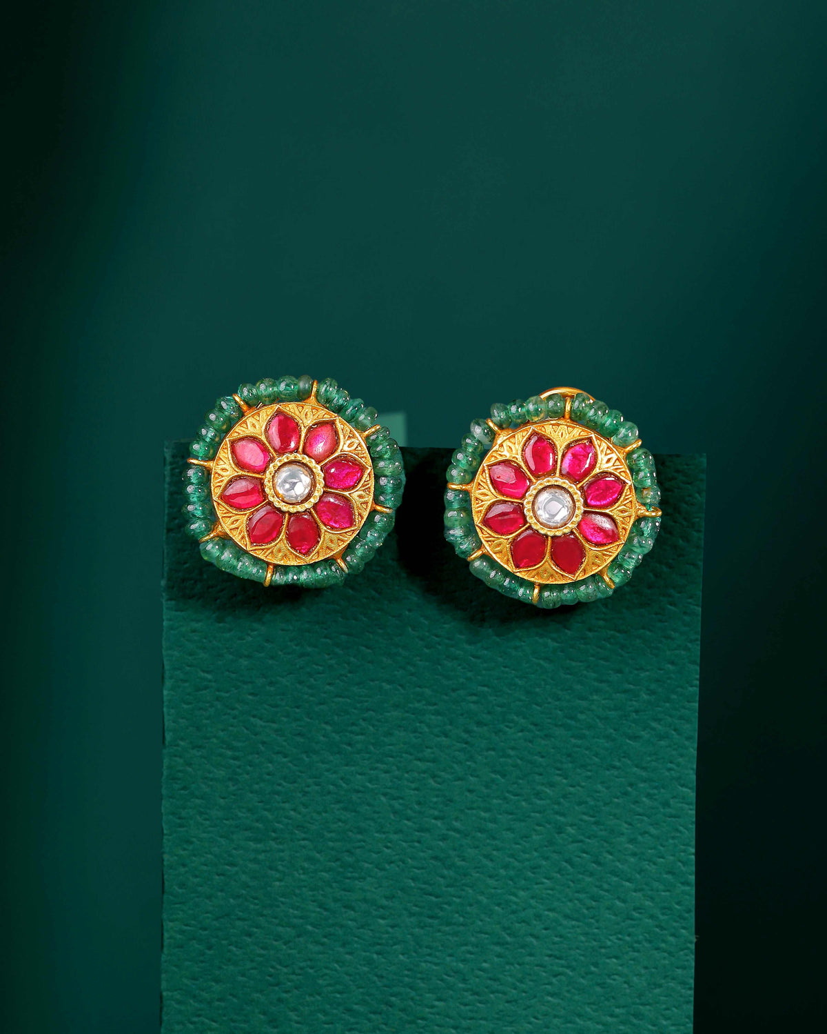Silver Studs With Green Beads by Tavya Jewellery - close-up detail