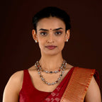 Regal Navratan Design Silver Double-Layered NecklaceRegal Navratan Design