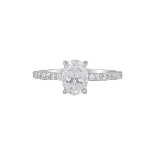 92.5 Silver Promise Ring featuring a high-shine silver band with pavé detailing and an oval-cut center stone in a prong setting.