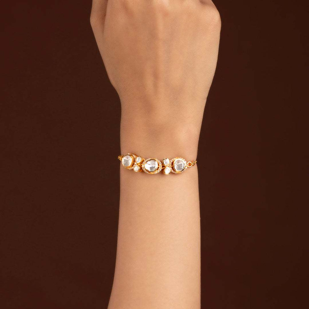 Silver Polki Pattern Slider Bracelet by Tavya Jewellery - styled close-up