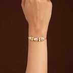 Silver Polki Pattern Slider Bracelet by Tavya Jewellery - styled close-up