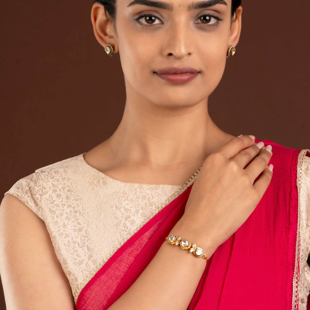 Silver Polki Pattern Slider Bracelet by Tavya Jewellery - full view
