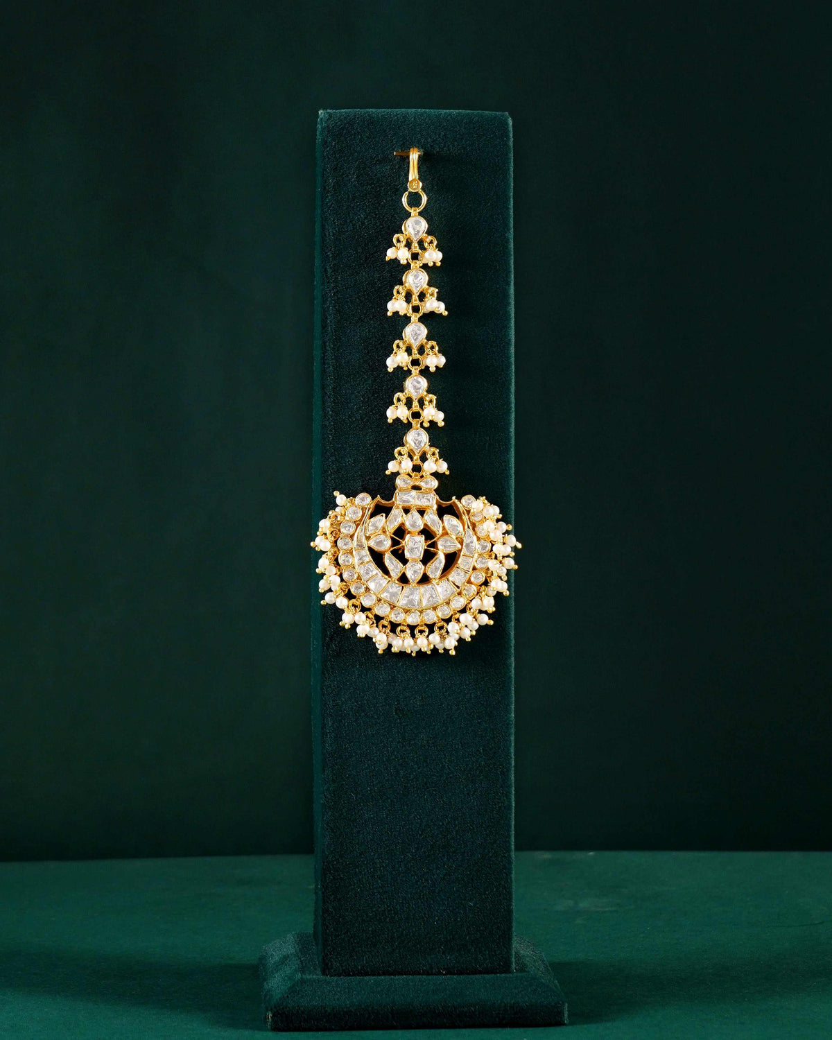 Regal Polki Pattern Silver Maang Tikka with CZRegal Polki Pattern Silver Maang Tikka