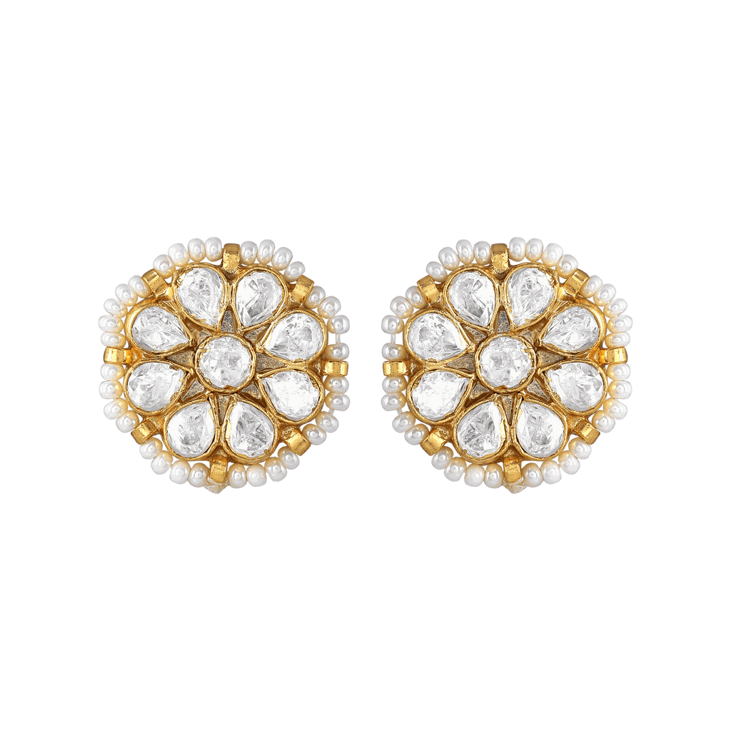 Silver Stud Earrings With Polki PatternSilver Stud Earrings