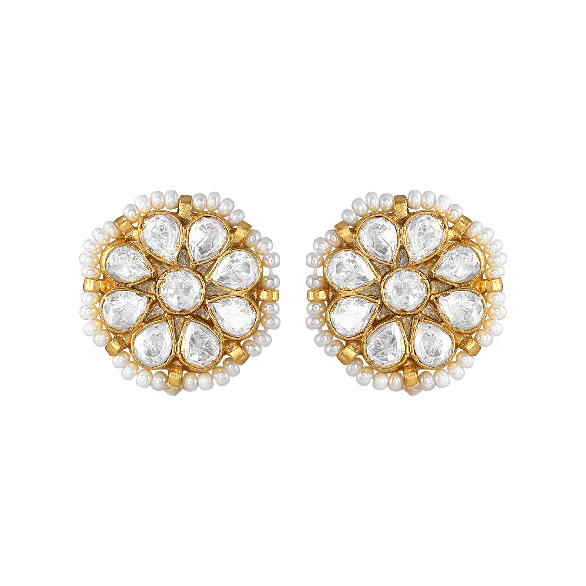 Silver Stud Earrings With Polki PatternSilver Stud Earrings