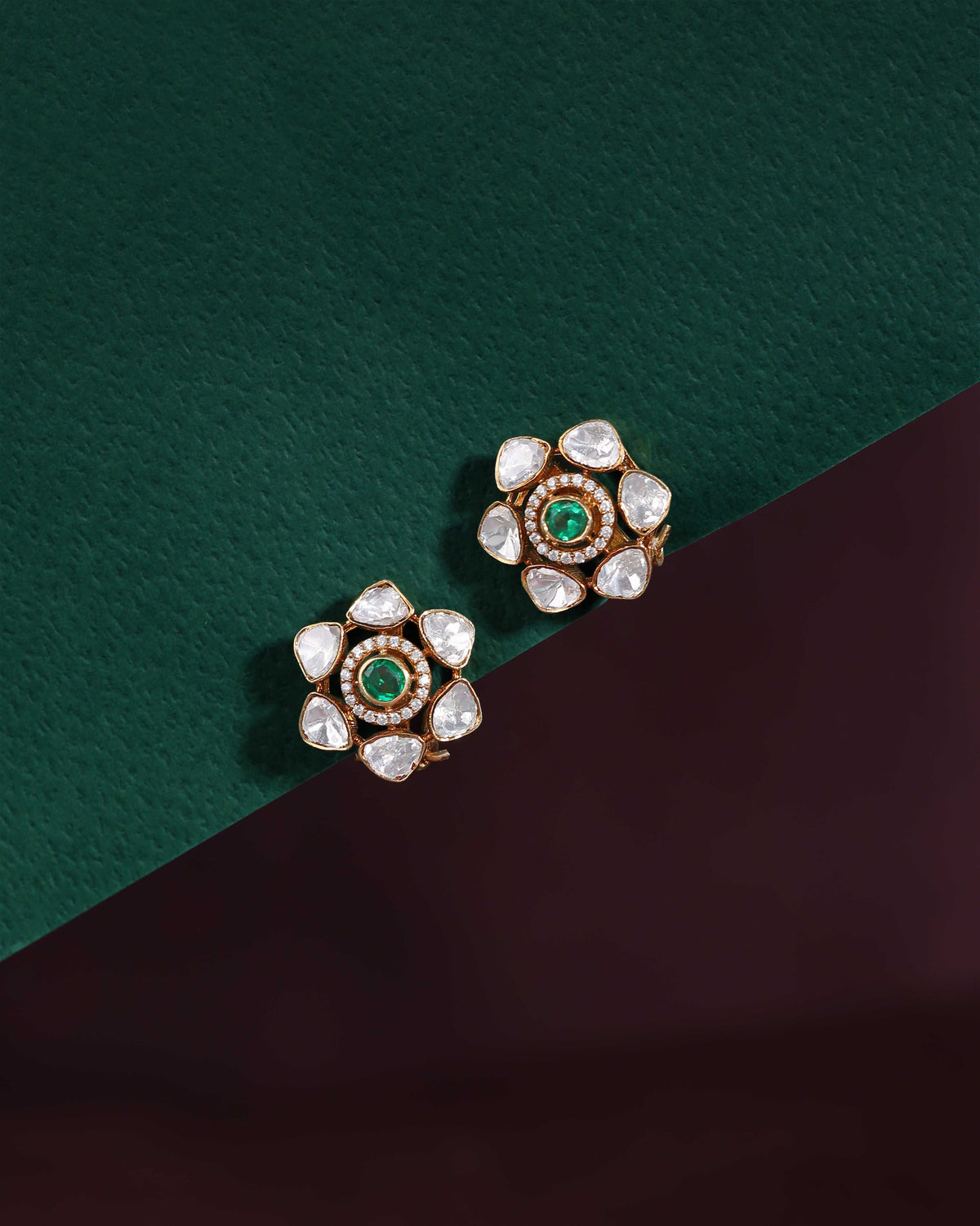 Silver Floral Studs with Gold PolishSilver Floral Studs
