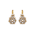 92.5 Silver Polki-Style Drop Earrings with gold-plated finish, featuring spiral pattern, clear stones, and white seed bead border.