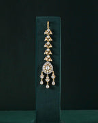 Silver Maang Tikka with Pear-Cut CZ and Seed Pearl Clusters by Tavya Jewellery - close-up detail