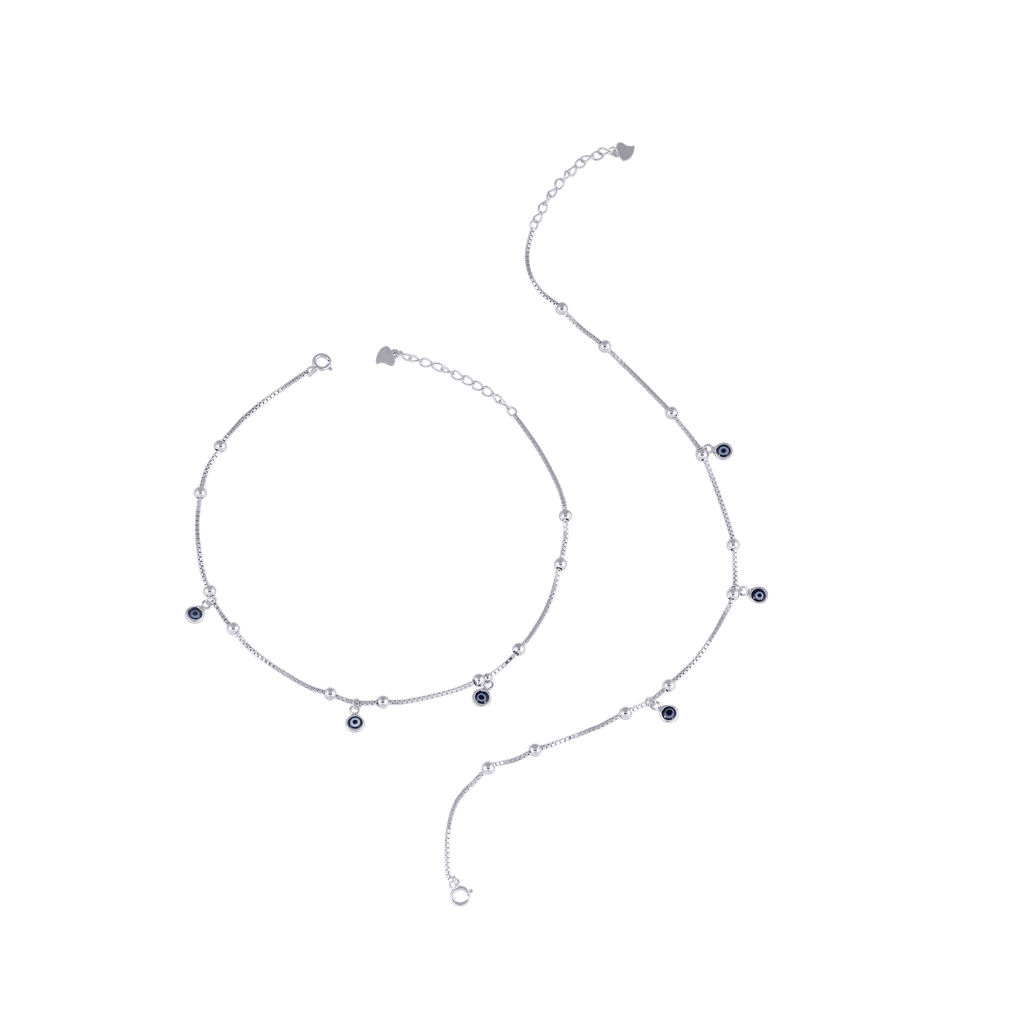 Minimalist Silver Evil Eye Charm AnkletsMinimalist Silver Evil Eye Charm Anklets