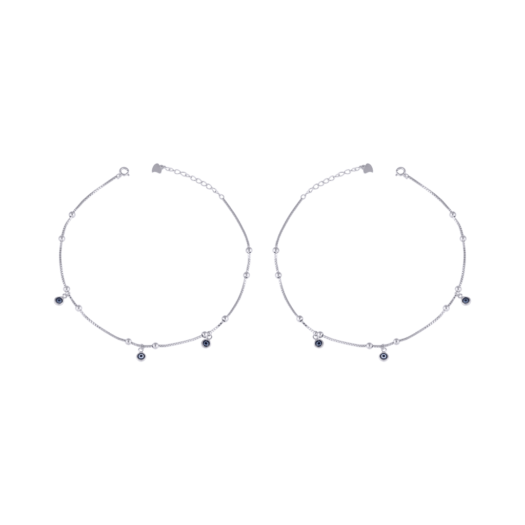 Minimalist Silver Evil Eye Charm AnkletsMinimalist Silver Evil Eye Charm Anklets
