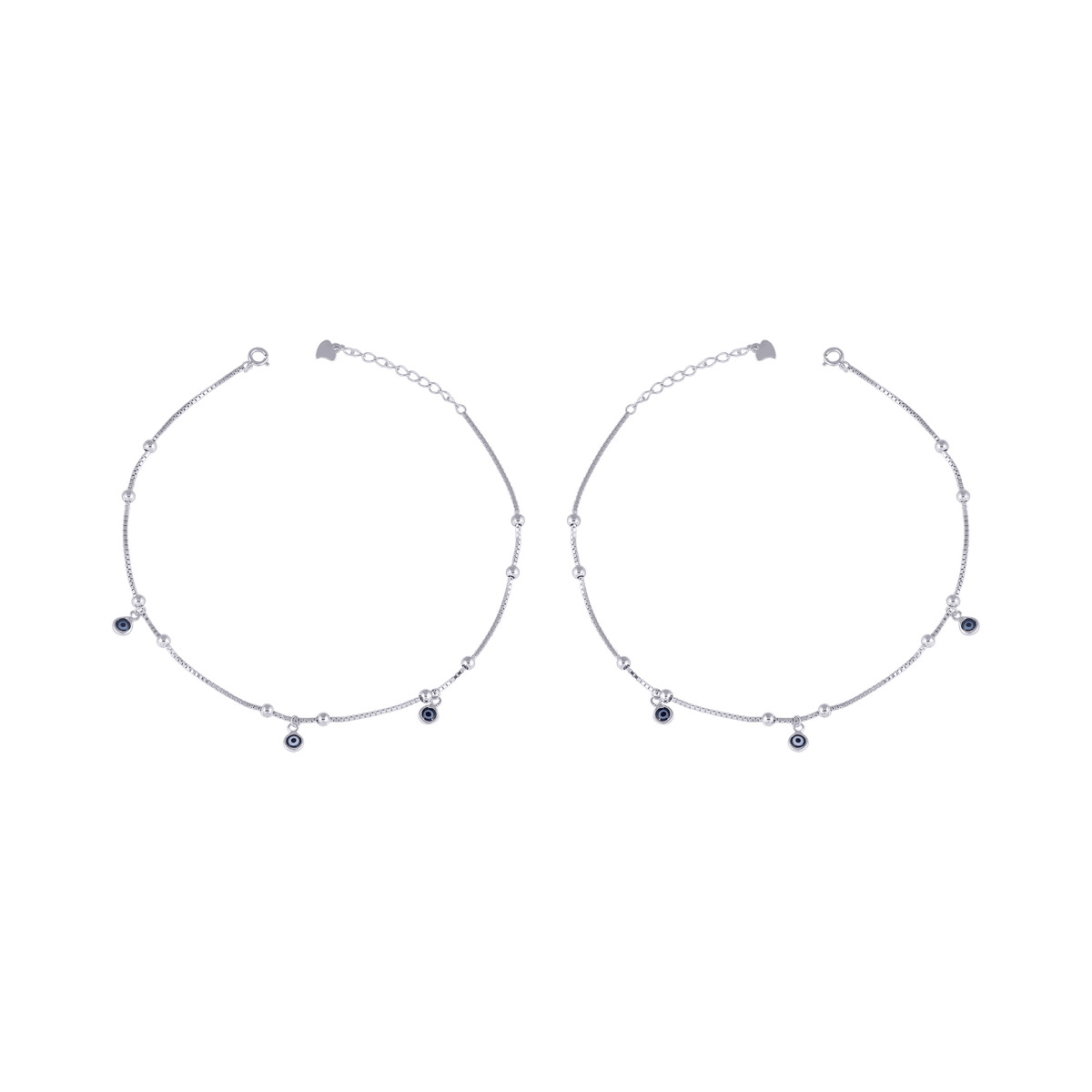 Minimalist Silver Evil Eye Charm AnkletsMinimalist Silver Evil Eye Charm Anklets